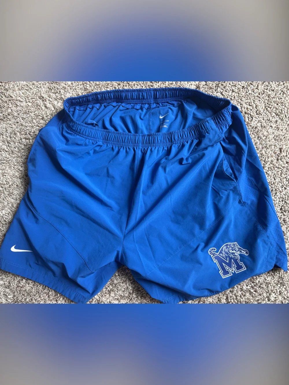 Nike University of Memphis Blue Mens Athletic Shorts with Tiger Logo
